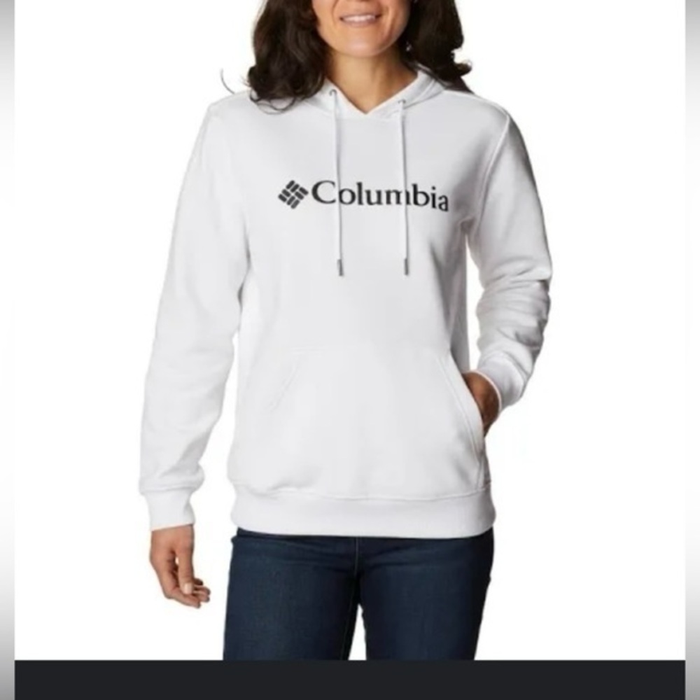 Columbia Logo white and blk pocket hoody comfy sweatshirt small